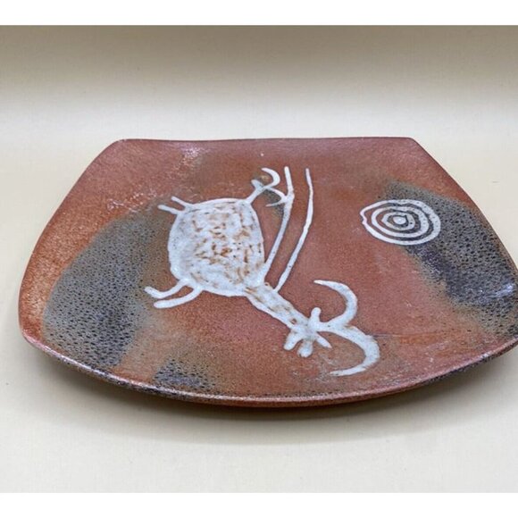 Studio Pottery Artist Native Signed Cave Painting Antelope & Sun 11” X 11” BC - Picture 6 of 12